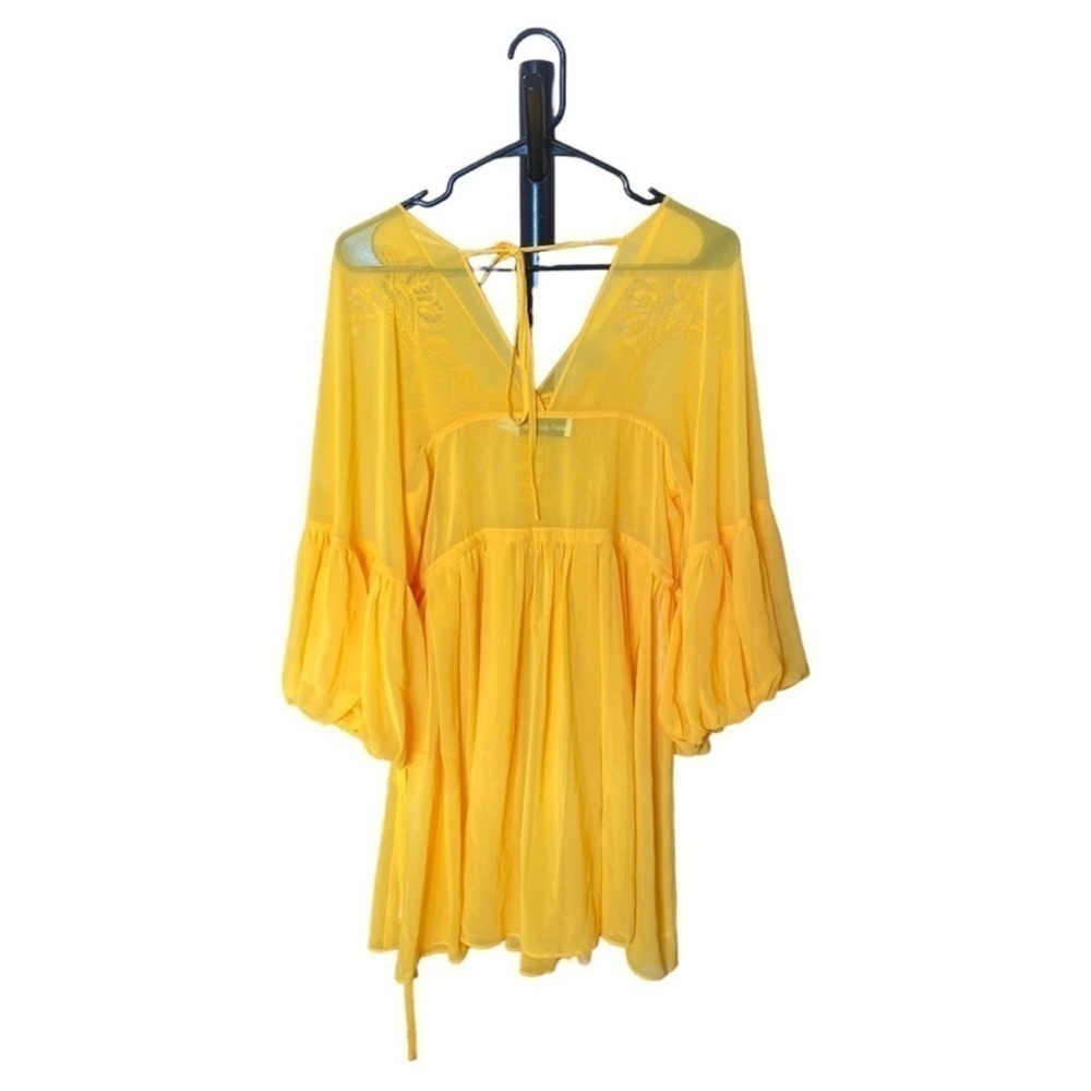 Self-Portrait Chiffon Mini Dress V Neck Embroidered Lantern Sleeve Dress - Picture 2 of 8